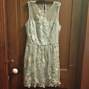 bebe Sheer Floral Midi Dress - Blue and Pink